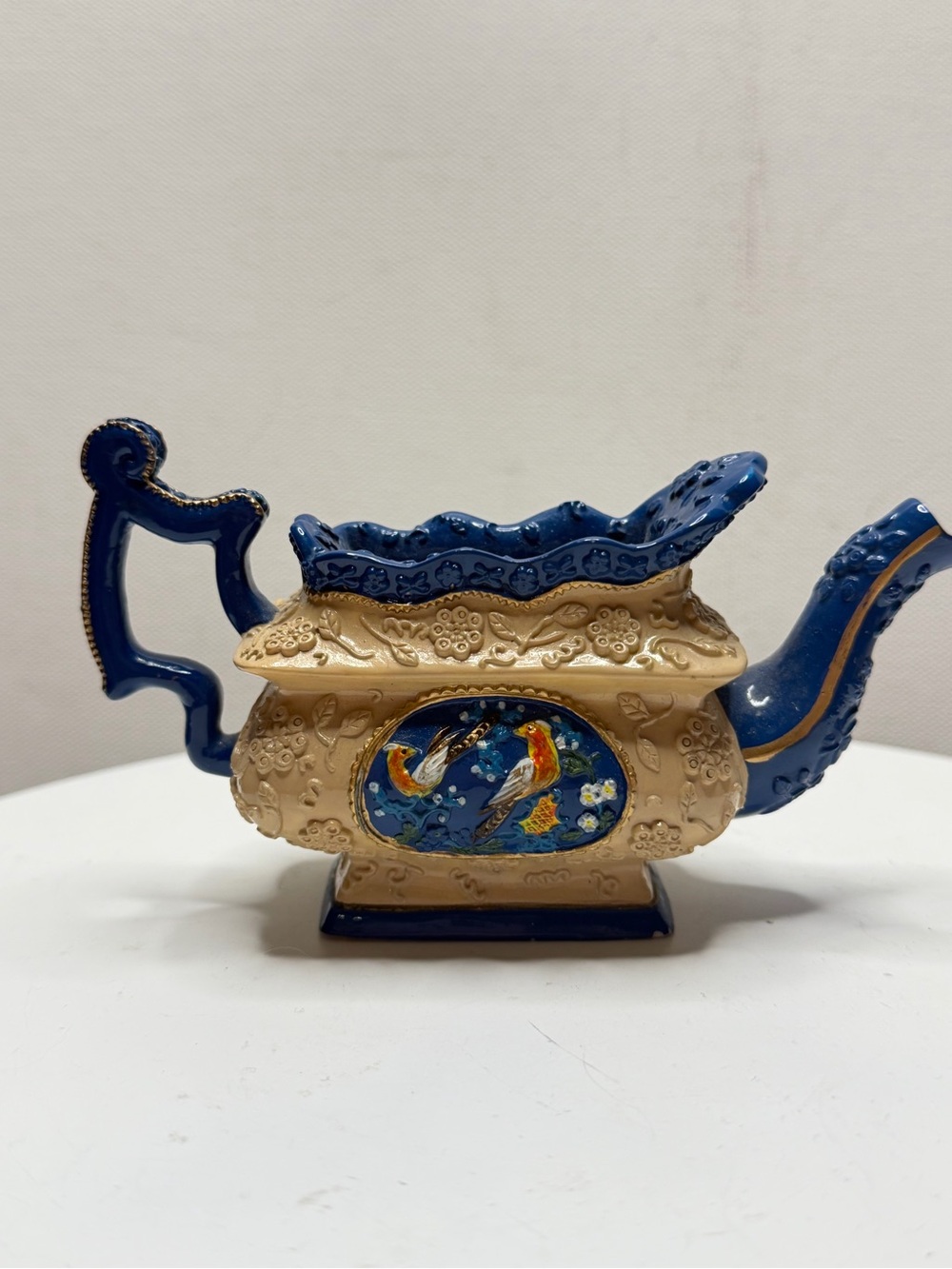 Decorative Beige and Blue Koi Teapot Sculpture - Home Art